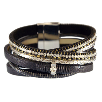 Black Leatherette Wrap Bracelet | 
Style: 411032229108