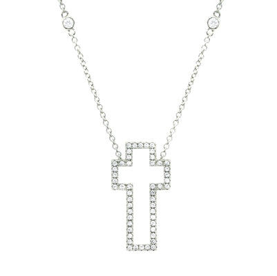 Diamondess CZ Open Cross Necklace, Silvertone | 
Style: 444021188632