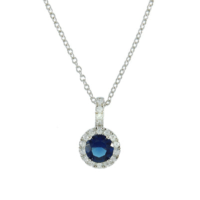 Diamondess 4 Prong Sapphire CZ w/Pave Necklace | 
Style: 433020185004