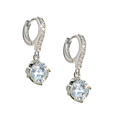 Diamondess CZ Solitaire on Pave Hoop Earrings | Style: 433060023014