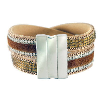 Camel Faux Fur Leatherette Wrap Bracelet | Style: 411031832329 |