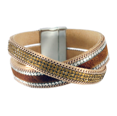 Camel Faux Fur Leatherette Wrap Bracelet | Style: 411031832329 |