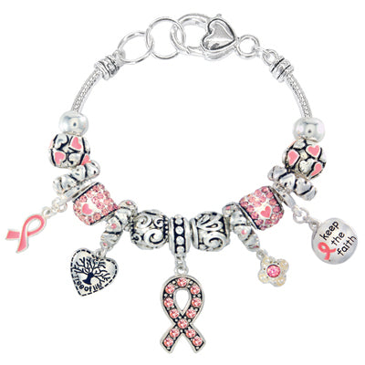 Pink CZ Ribbon Charm Bracelet | Style: 411032125823
