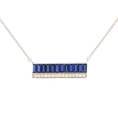 Diamondess Emerald Cut Sapphire CZ Necklace | Style: 444021384348