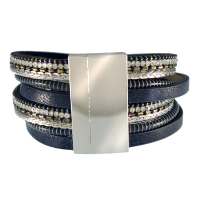Black Leatherette Wrap Bracelet | Style: 411032229108