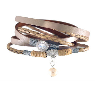 Beige Leatherette Wrap Bracelet | Style: 411032230122