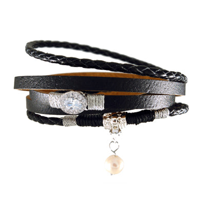 Black Leatherette Wrap Bracelet | Style: 411032230139
