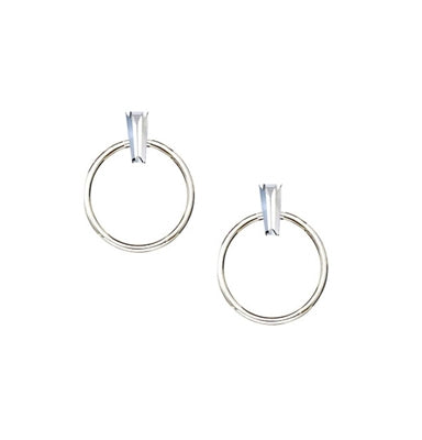 Sterling Silver Baguette Stud Hoop Earring | Style: 413063572995