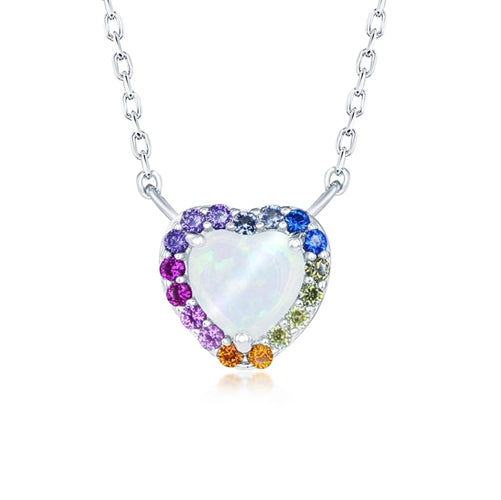 Sterling White Opal Rainbow Heart Necklace | Style: 446023856320