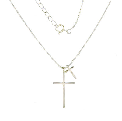 Sterling Silver 2 Cross Necklace | Style: 413022238181